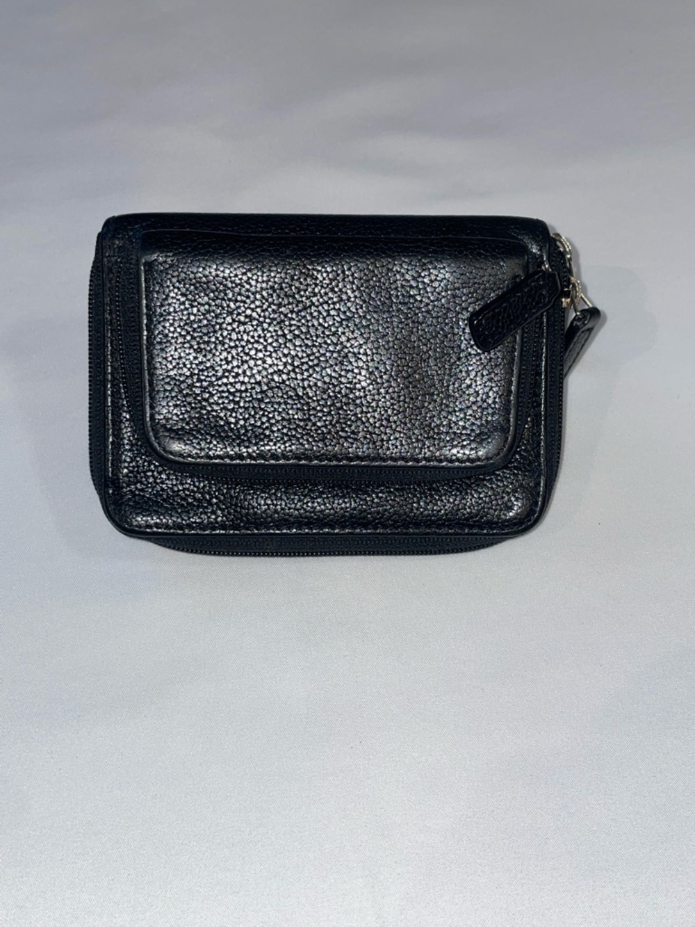 Levenger Zippered Two Pocket Black Leather Card Wallet